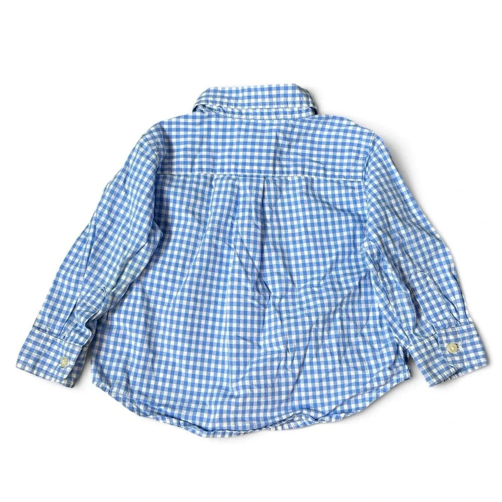 Ralph Lauren Baby Boy Blue White Check Button Up Shirt Size 12 Months Pony Logo